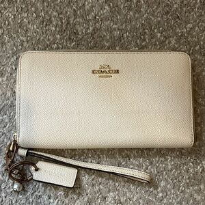 Coach Cream Zip Around Wristlet Wallet with Gold Accents
